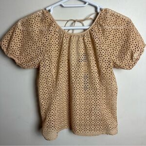 J. Crew Eyelet Puff Sleeve Blouse Tan Women's size 2 Shirt Sandy Beach Tan NEW